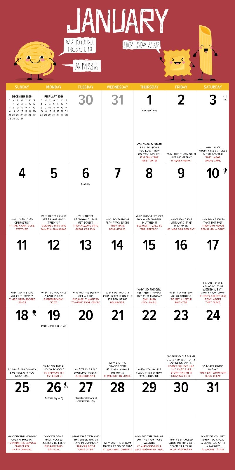 Bad Dad Jokes 2026 12″ x 12″ Wall Calendar (free shipping)