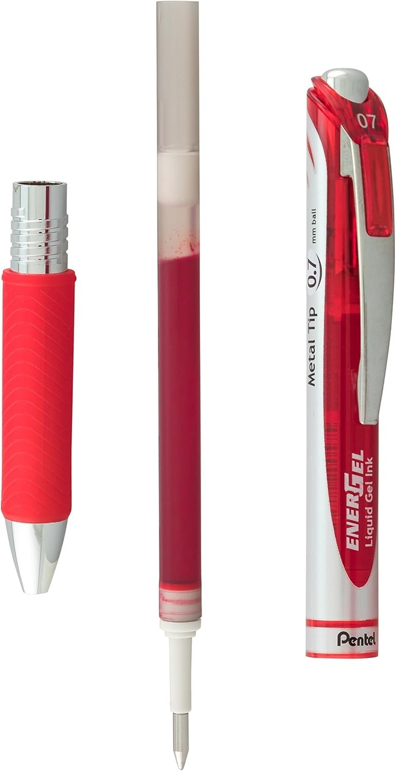 Pentel Refill Ink for EnerGel Liquid Gel Pen, 0.7mm, Red Ink, Box of 12