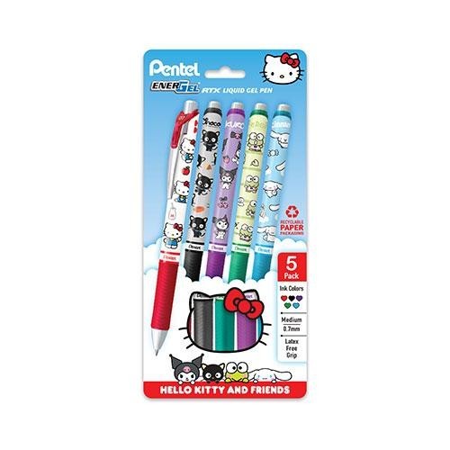 Hello Kitty Pentel EnerGel RTX Gel Pen 0.7mm Assorted Inks 5/Pk Office School