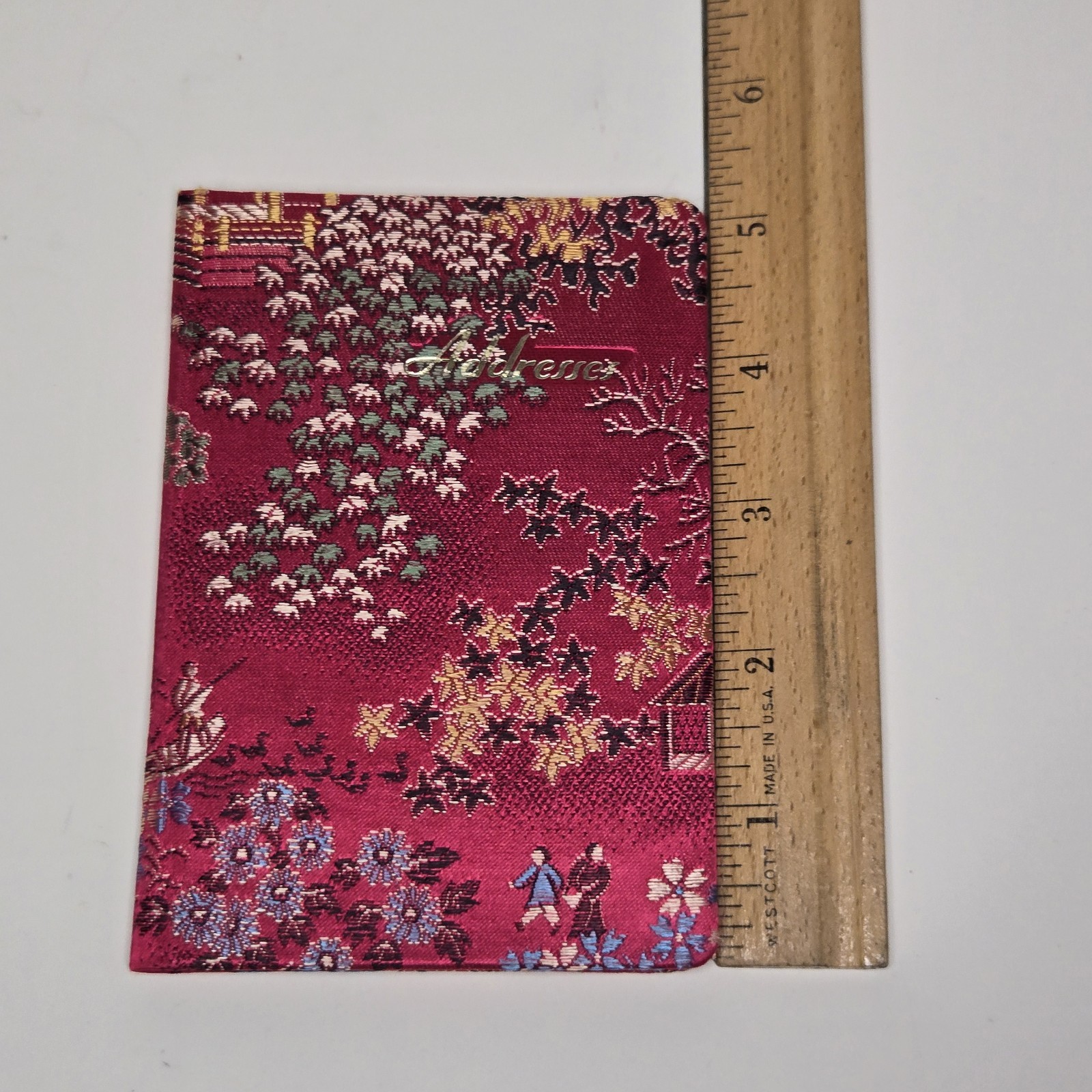 Shanghai, China Embroidered 176 Address Book – Red Silk Brocade Cover – VTG NOS