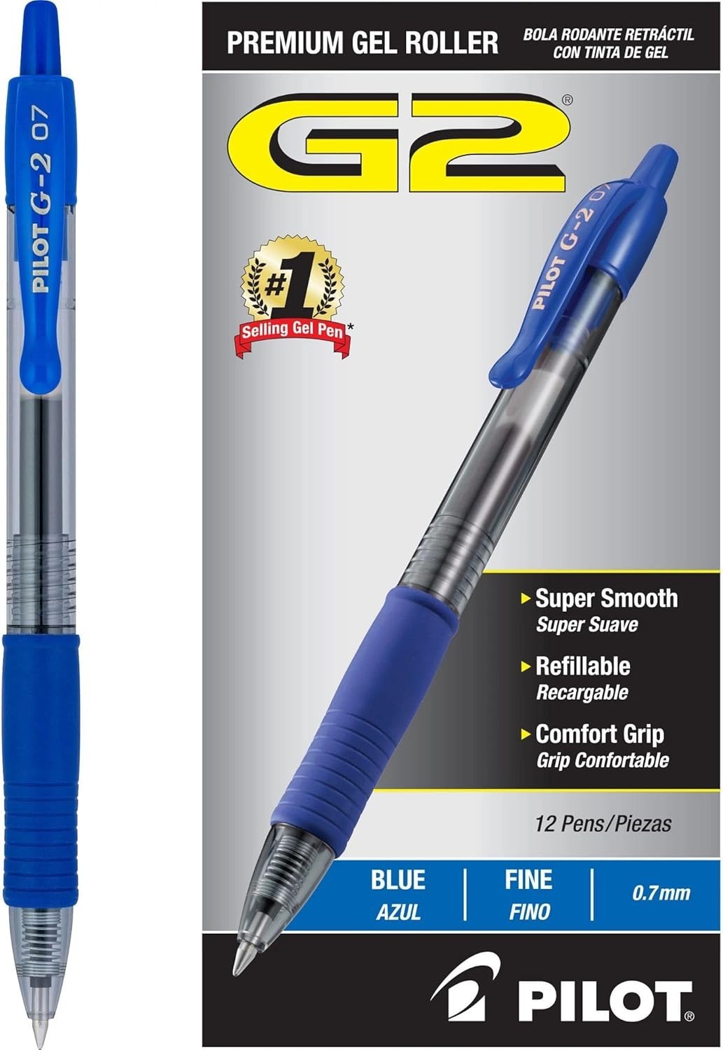 G2 Gel Roller Pens – Fine Point .7 mm Blue Ink, 12-Pack for Effortless Writing