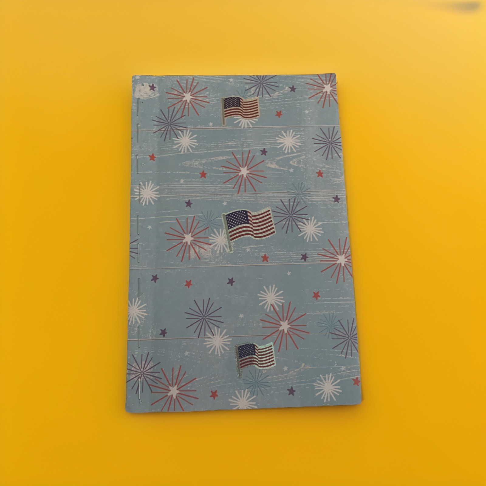 4th of July Handmade Pocket Journal – Red, White, and Blue Fireworks Notebook