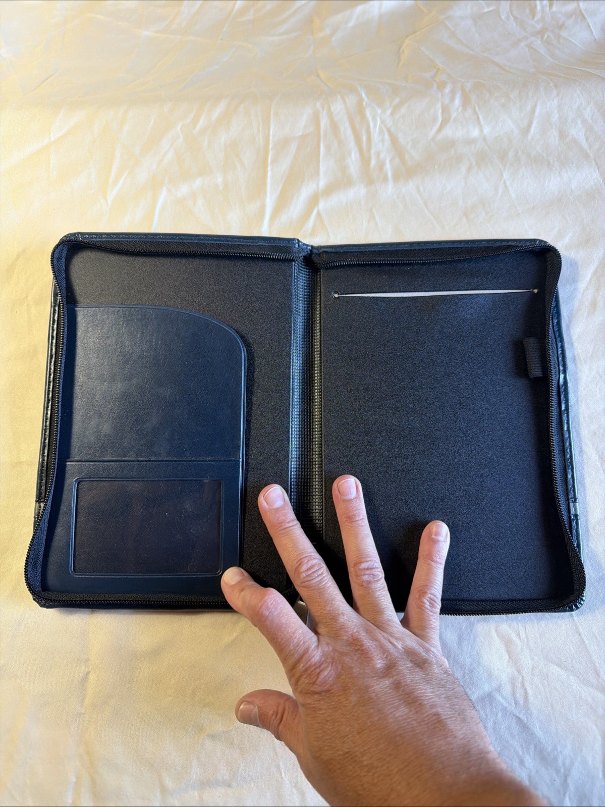 Dart Zippered Leather Notepad Cover A5 Navy Blue 6.25×9.25 Planner Case