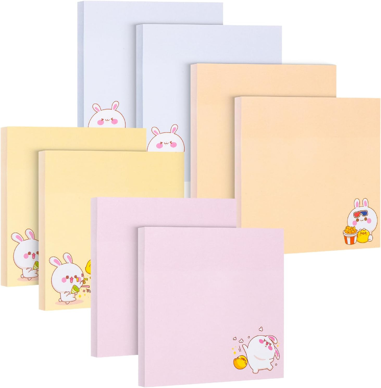 Rabbit-Themed Sticky Notes, 3″x3″, 8 Pads, 400 Sheets Total