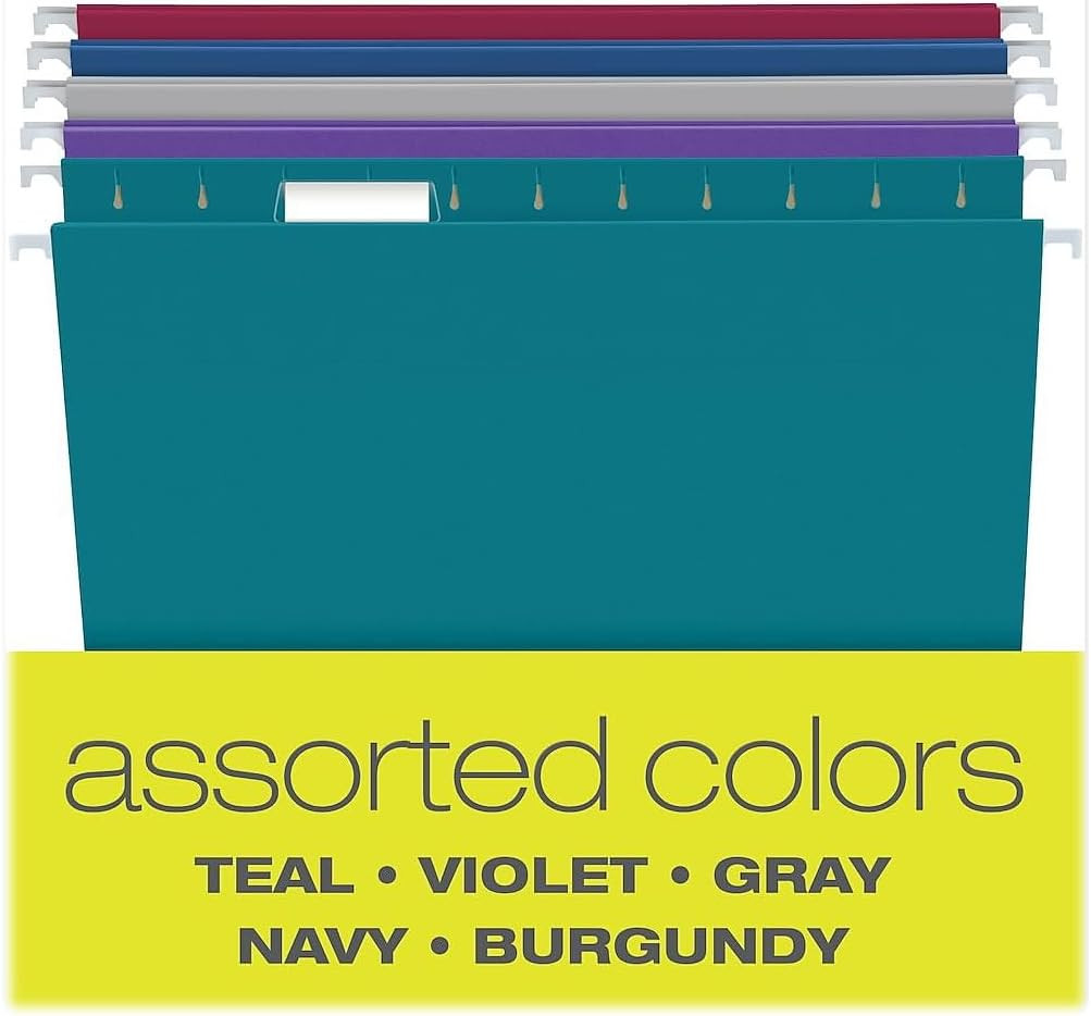 Recycled Hanging File Folders, 25 Pack, Letter Size (8.5″ X 11″), Assorted Color