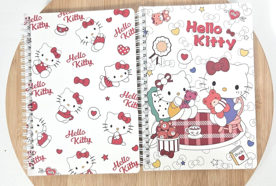 New Unbranded Hi Kitty Medium 2 Pack Spiral Notebooks Size 8.15 in X 5.51 in