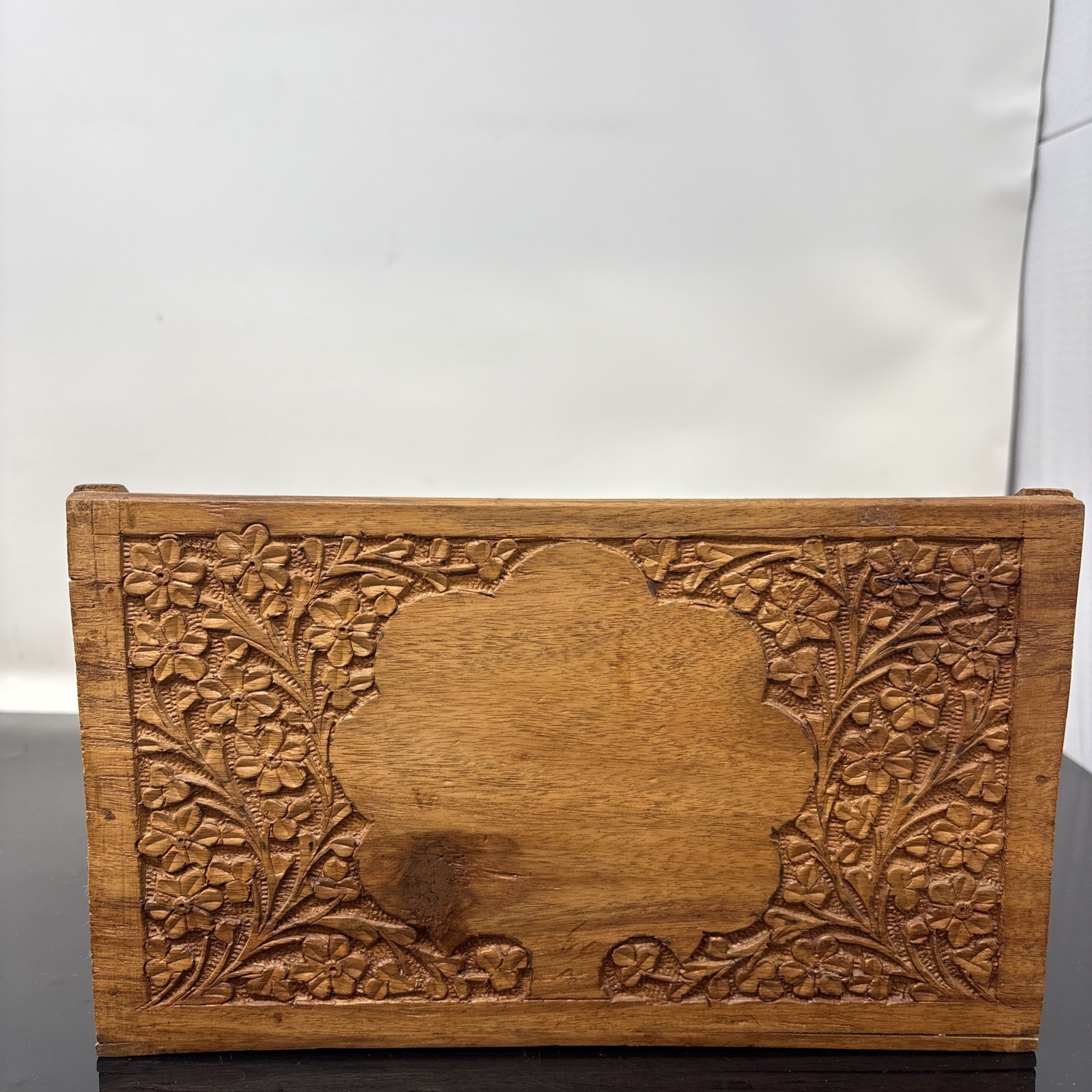 Unbranded Brown Carved Floral Wood Desk Organizer