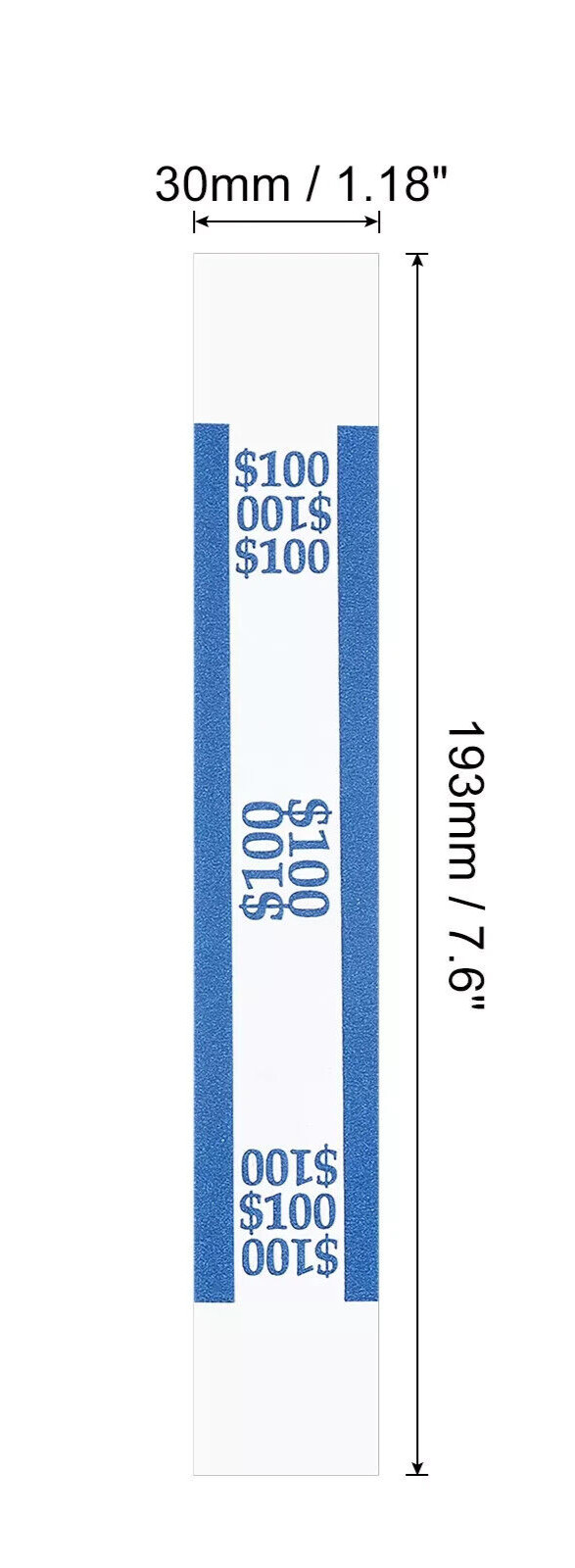 10 Self-Sealing Blue Bill Straps Holds $100 Bill Wrappers Currency Bands
