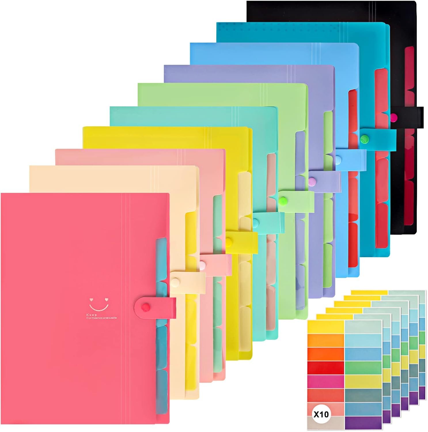 EOOUT 10pcs Expanding File Folders, Folders for Documents, A4 Multicolor