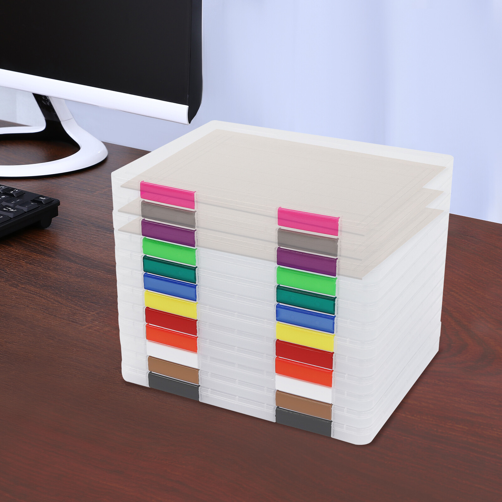 12Pcs Clear File Boxes Magazines Photos Holders Plastic Document Storage Cases.