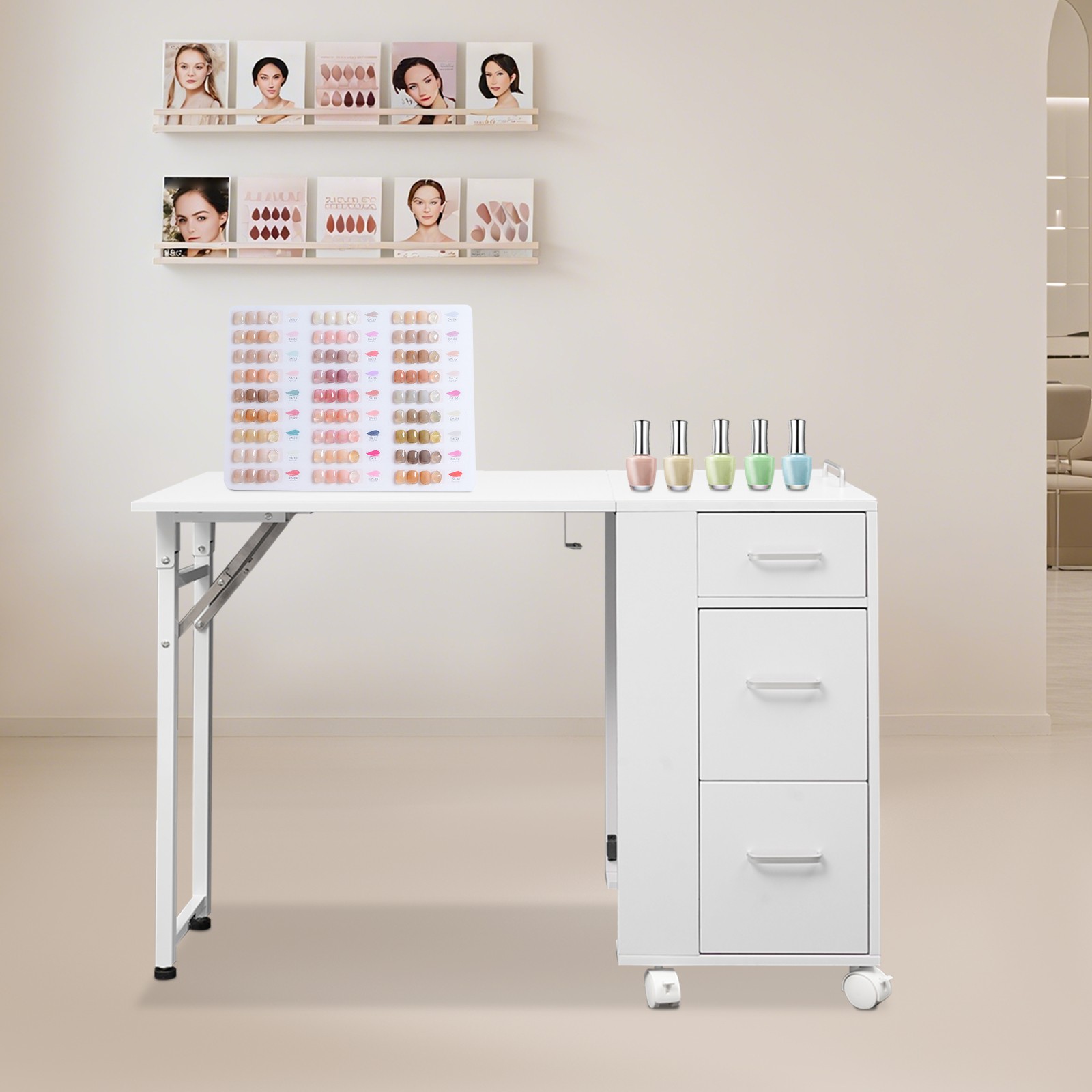 Nail Desk, Manicure Table, Foldable Manicure Table White