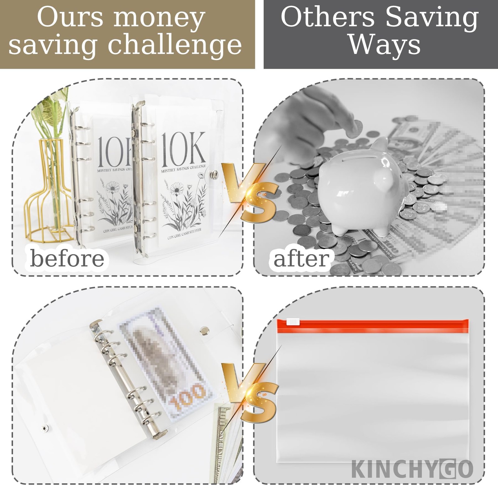 2 PCS Money Saving Challenge Binder Envelopes 10K Cash Budget Savings Book