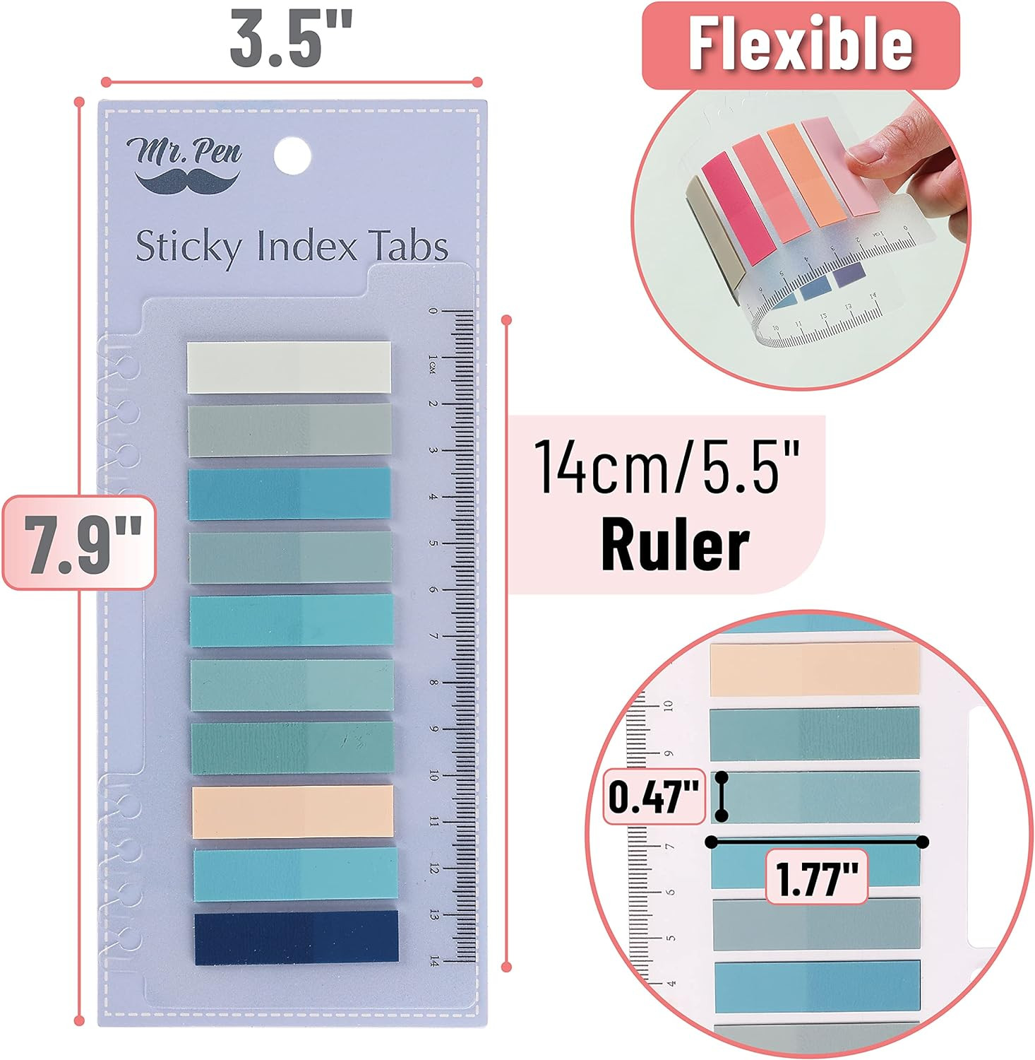 Mr. Pen- Colorful Sticky Tabs, 1600 Pcs, Translucent Page Markers, Water-Resista