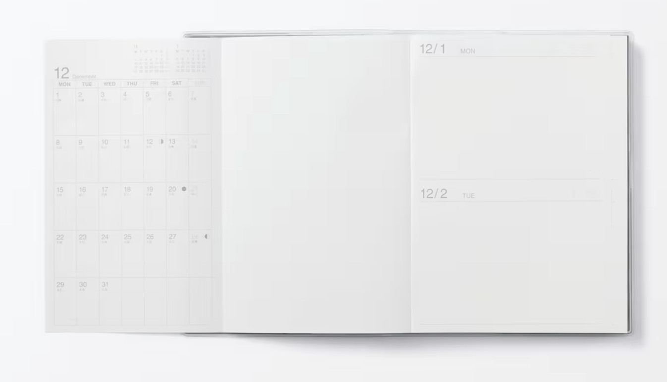 Muji 2026 Daily Monthly Planner from December 2025 Black B6 or A5