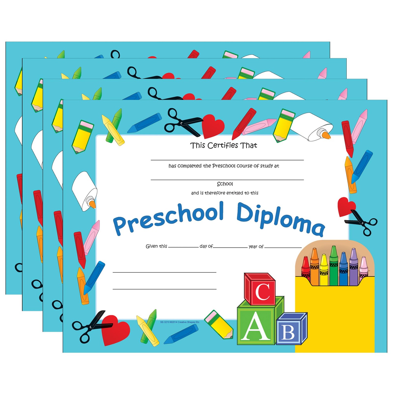 SHAPES ETC. 30pcs Preschool Diploma Recognition Certificates 11inx8.5in Color…