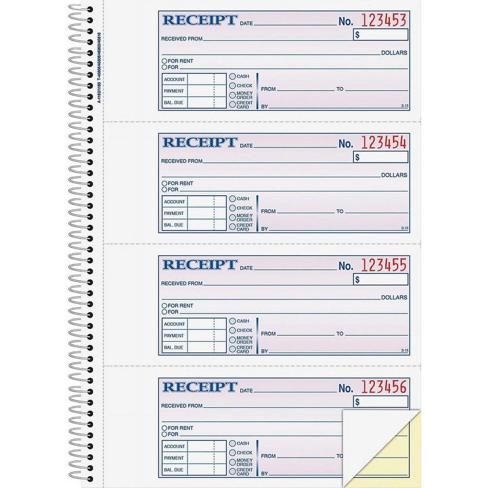 Adams Money Receipt Book Spiral 2-Part 7-5/8″x11″ 200/BK WE/CA SC1182