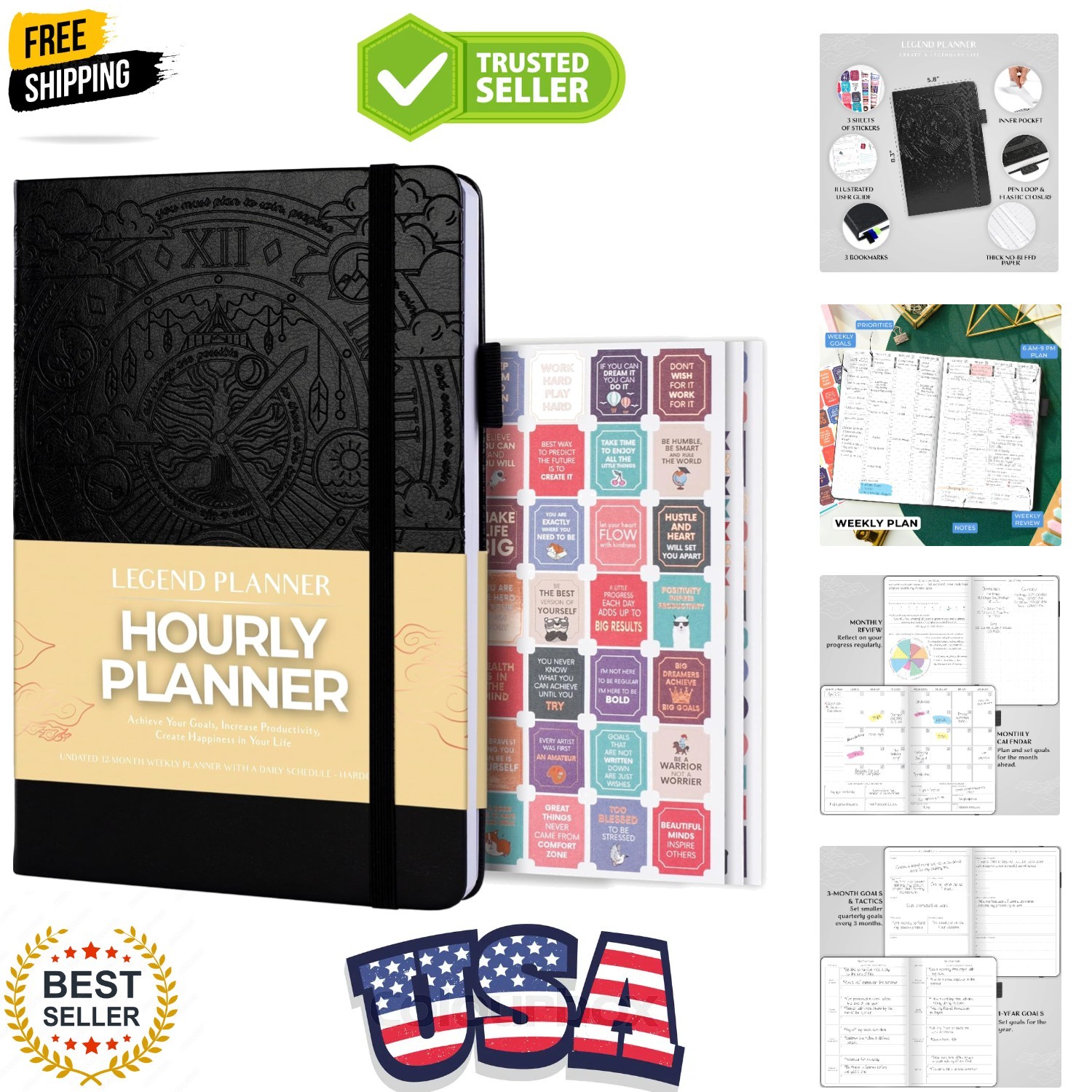 Legend Undated Hourly Planner – Hourly Day Planner with Time Slots – Weekly T…
