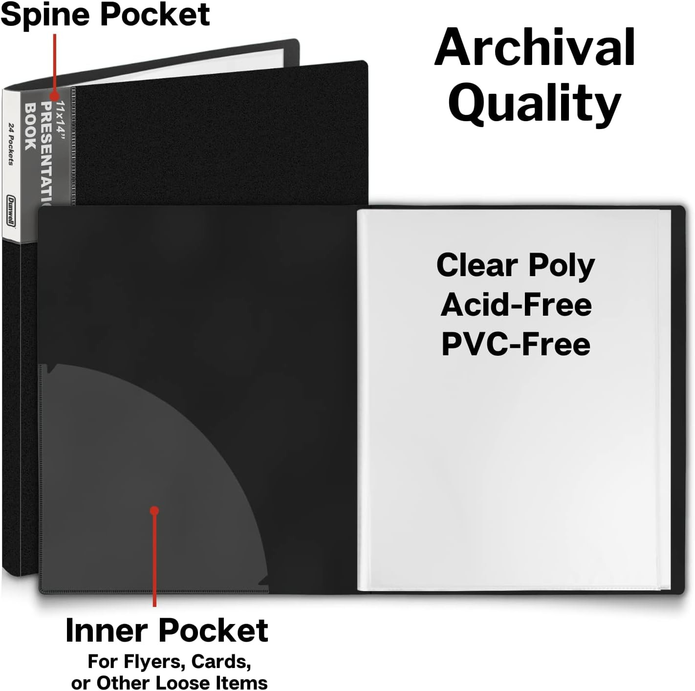 11X14 Binder with Sleeves (Black), 24 Pockets Display 48 Pages, Large Folder wit