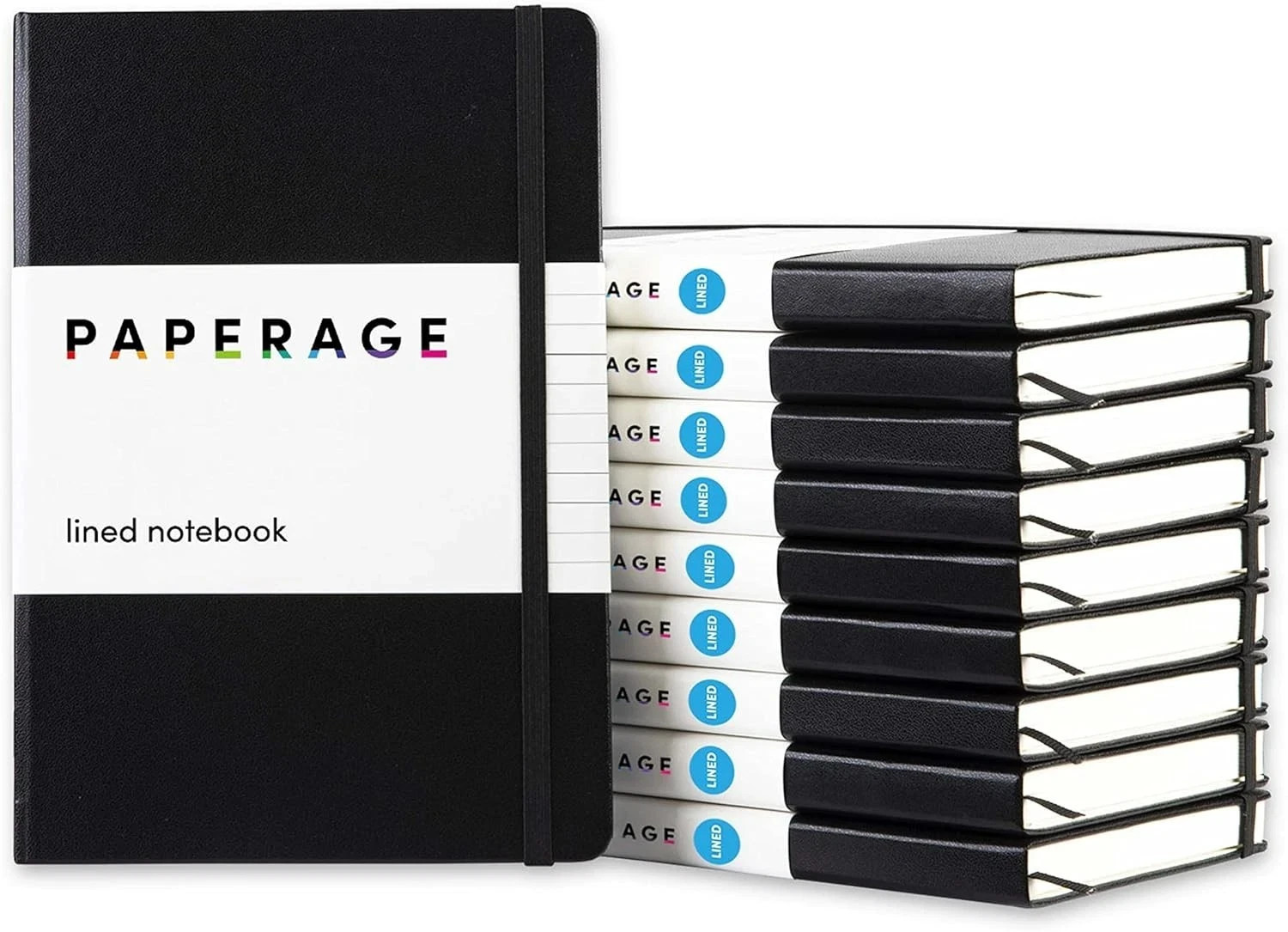 Lined Journal Notebooks, 10 Pack, (Black), 160 Pages, Medium 5.6 Inches X 8 Inch