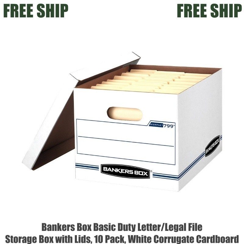 Bankers Box Basic Duty Letter/Legal File Storage Box with Lids, 10 Pack, White