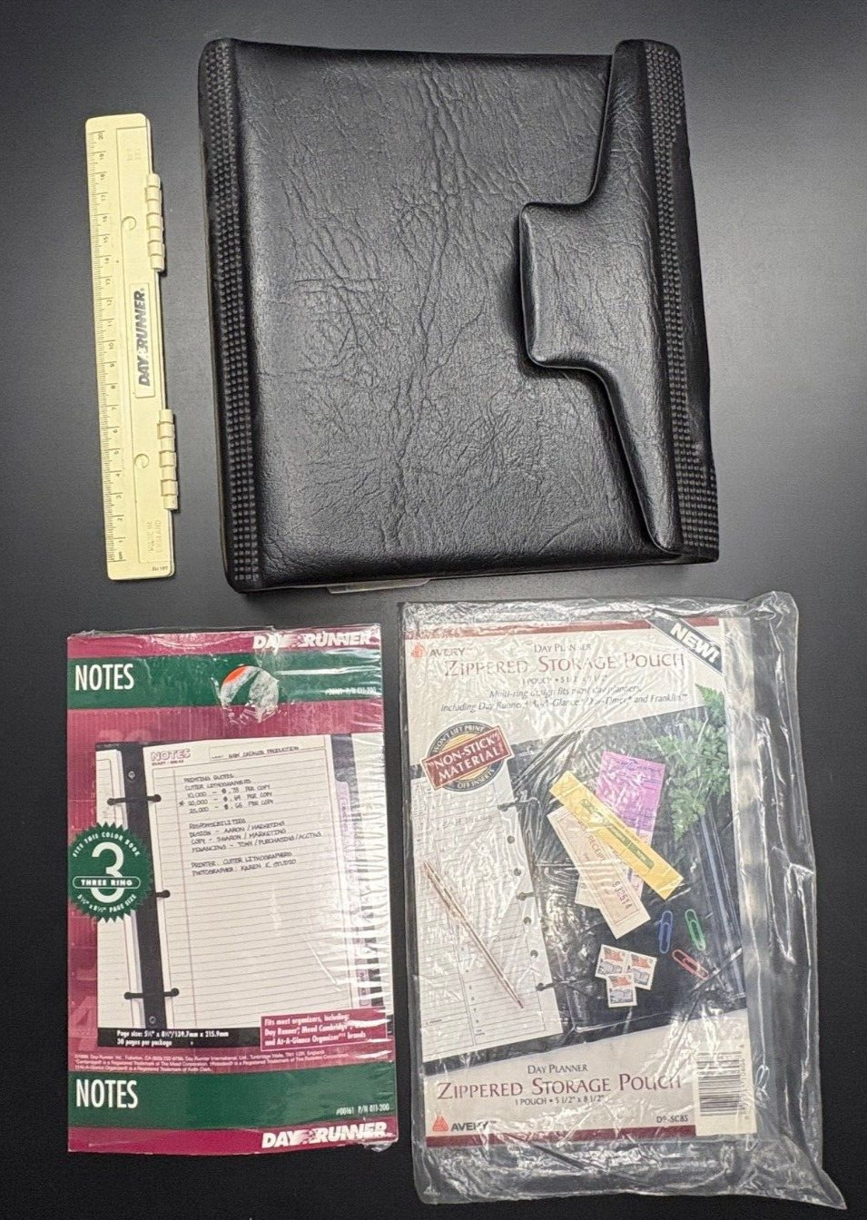 DAY RUNNER Classic Black 3 Planner Ring Binder w/ Accessories