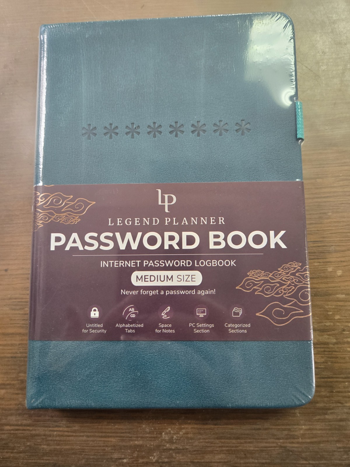 Legend Planner Password Book – Medium Turquoise Hardcover Internet Logbook-NEW