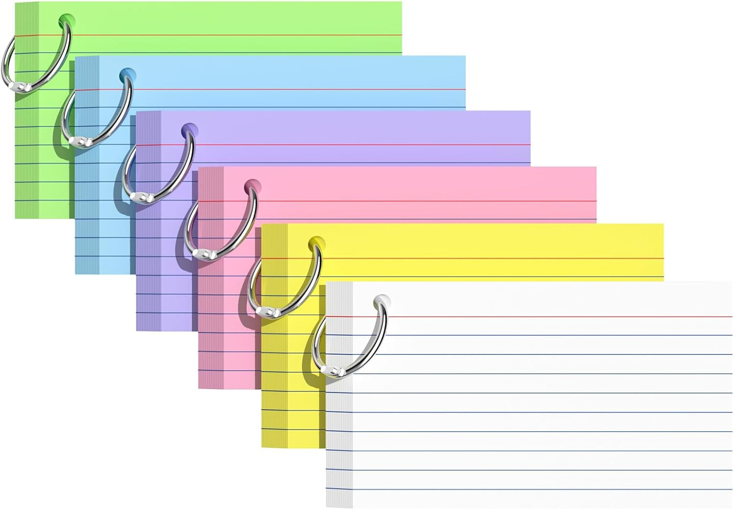 Index Cards 3×5 Inches, 300 PCS, Colored Flash Cards With Ring, Punched Lined St