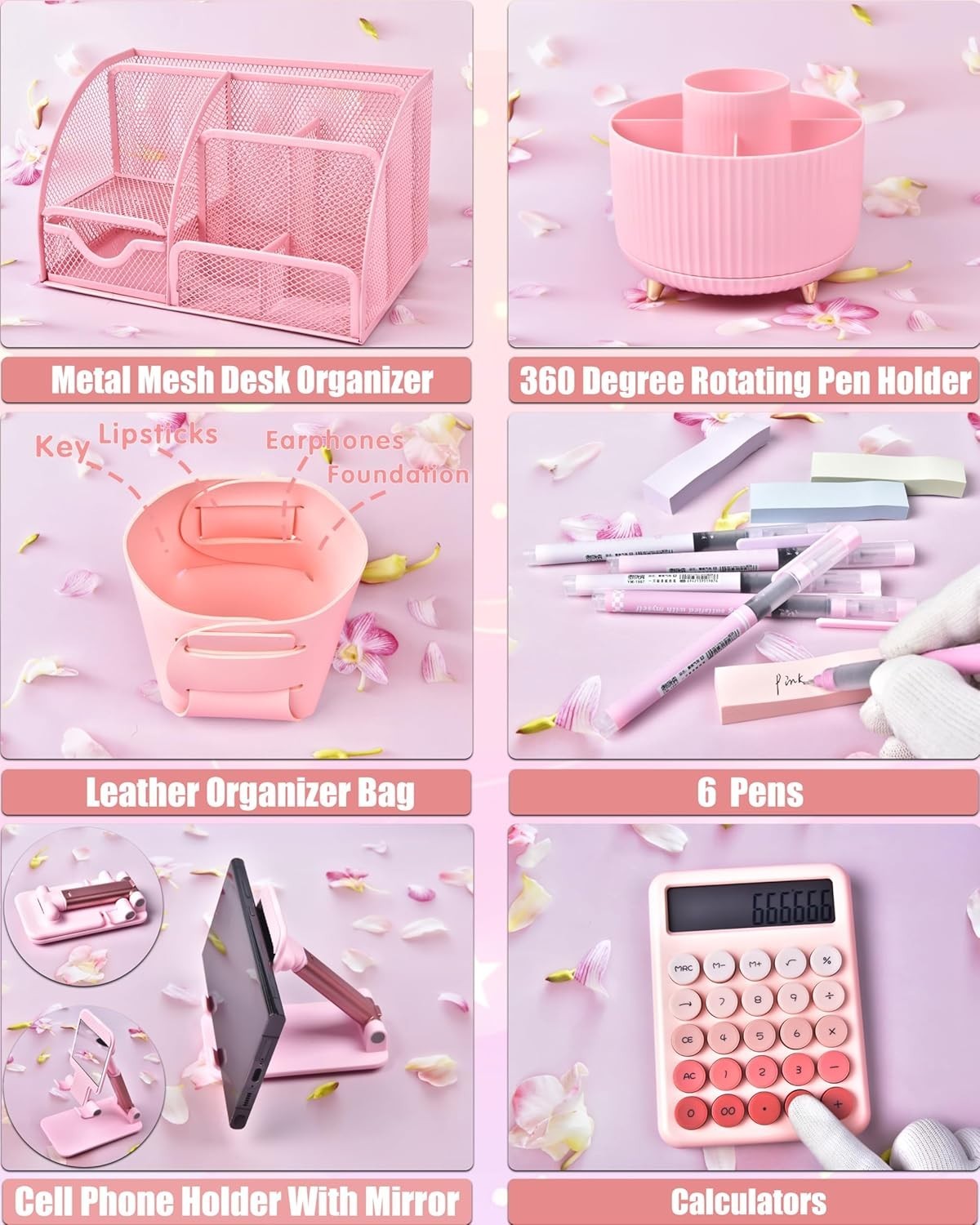 Comprehensive Pink Desk Organizers Set – 21 Pieces for Ultimate Workspace Style!