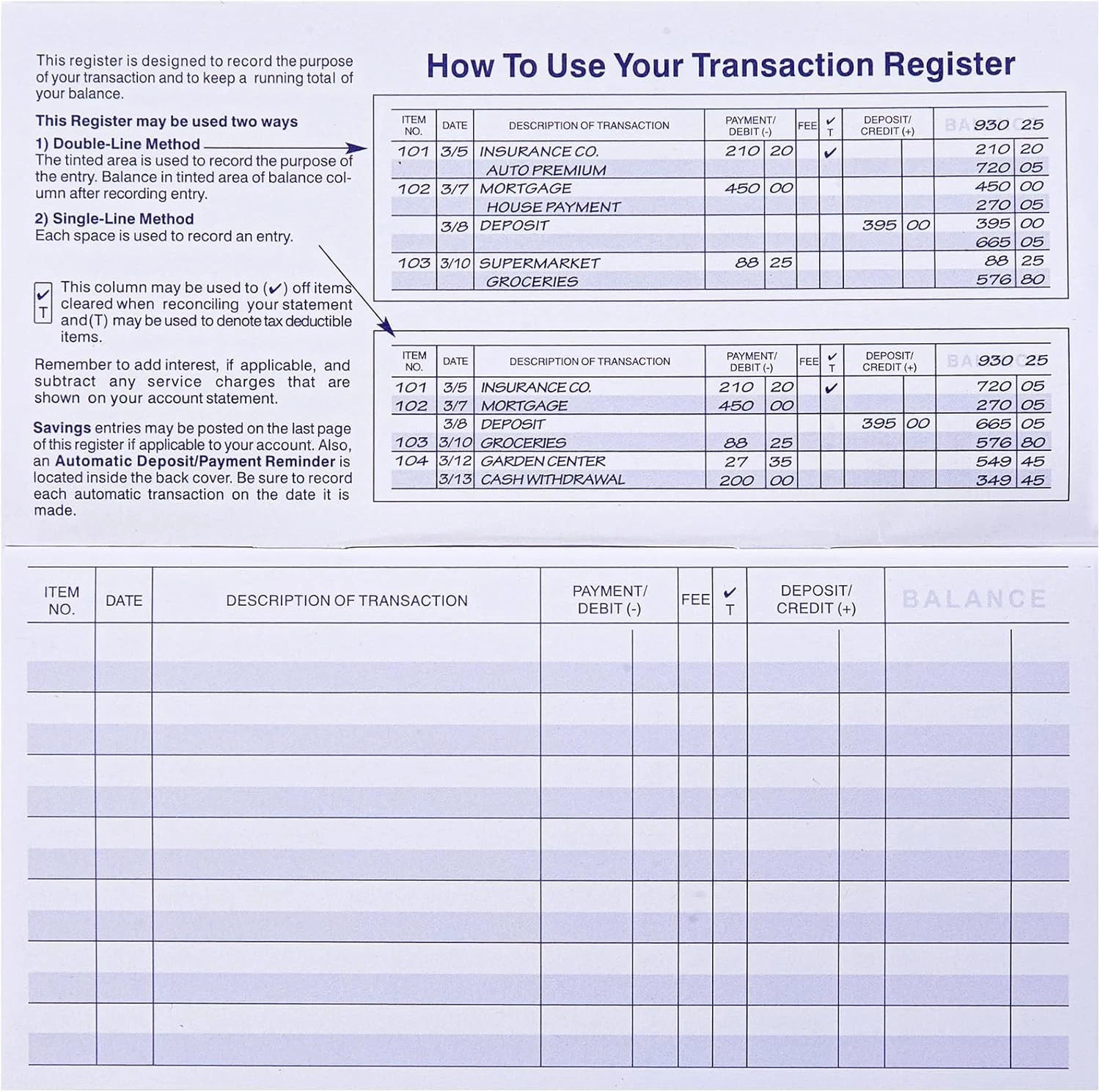 24 PCS Check Registers for Personal Checkbook, Easy to Read Checkbook Register