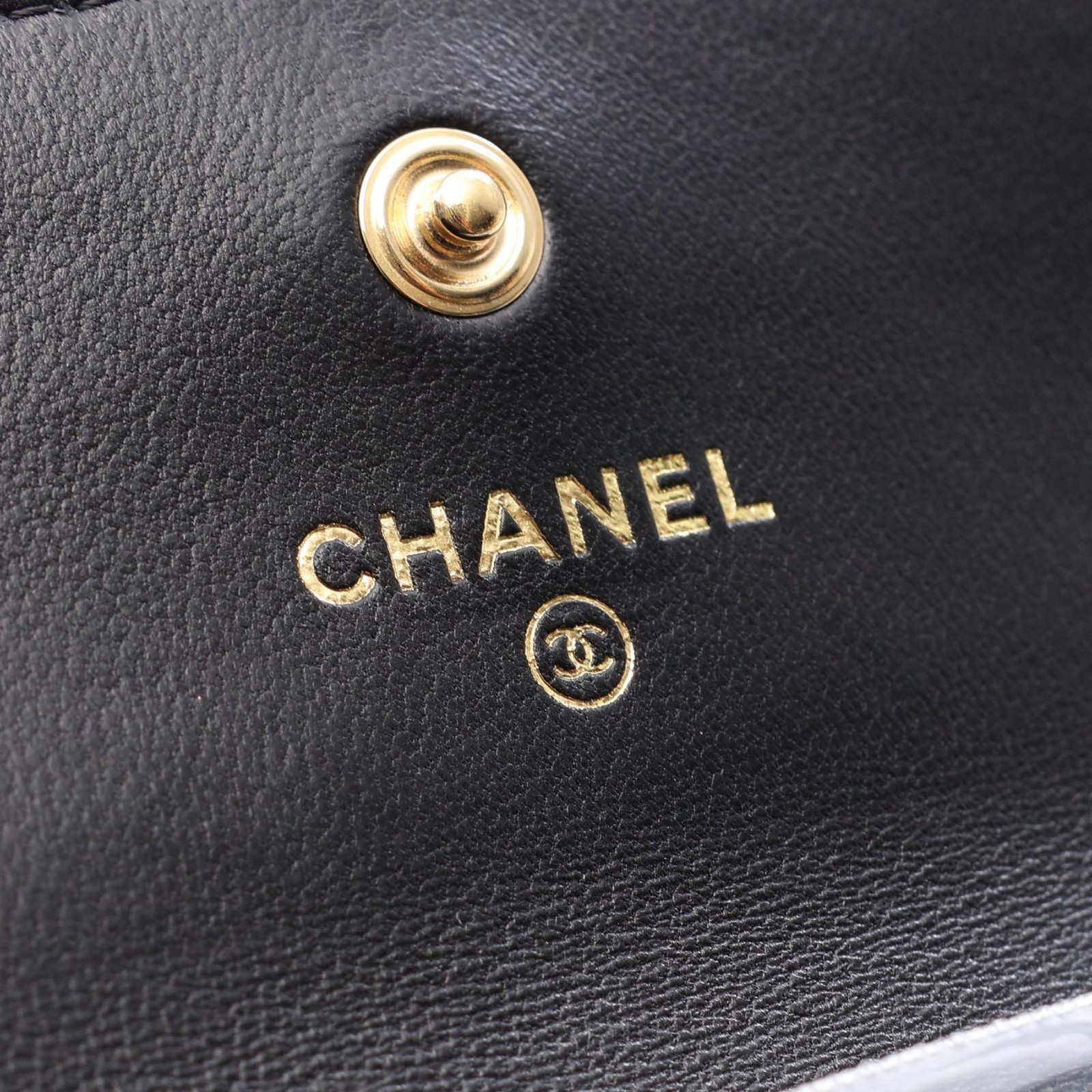 CHANEL Matelasse Card Case Holder Lambskin sheep leather Black GHW Used Women CC