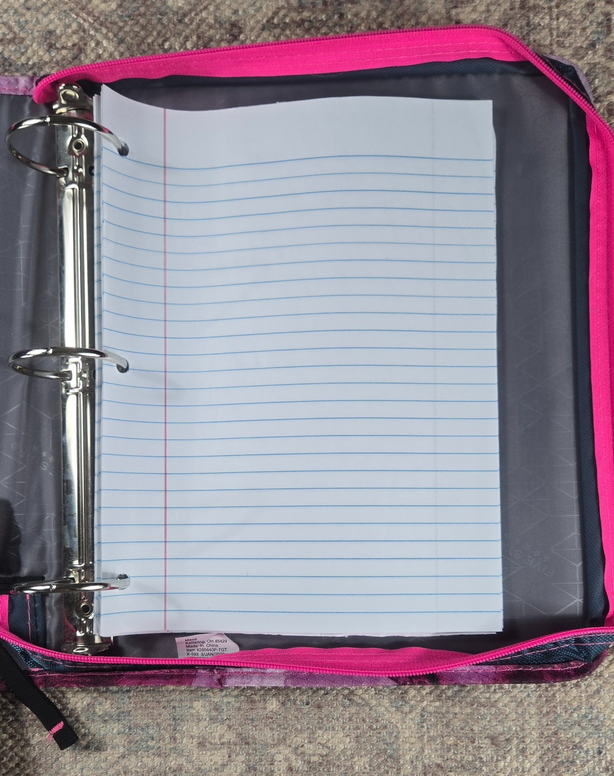 FIVE STAR 1100 Sheet ZIPPER BINDER 2″ Ring 4″ Capacity w/Files Pink & Black VGC