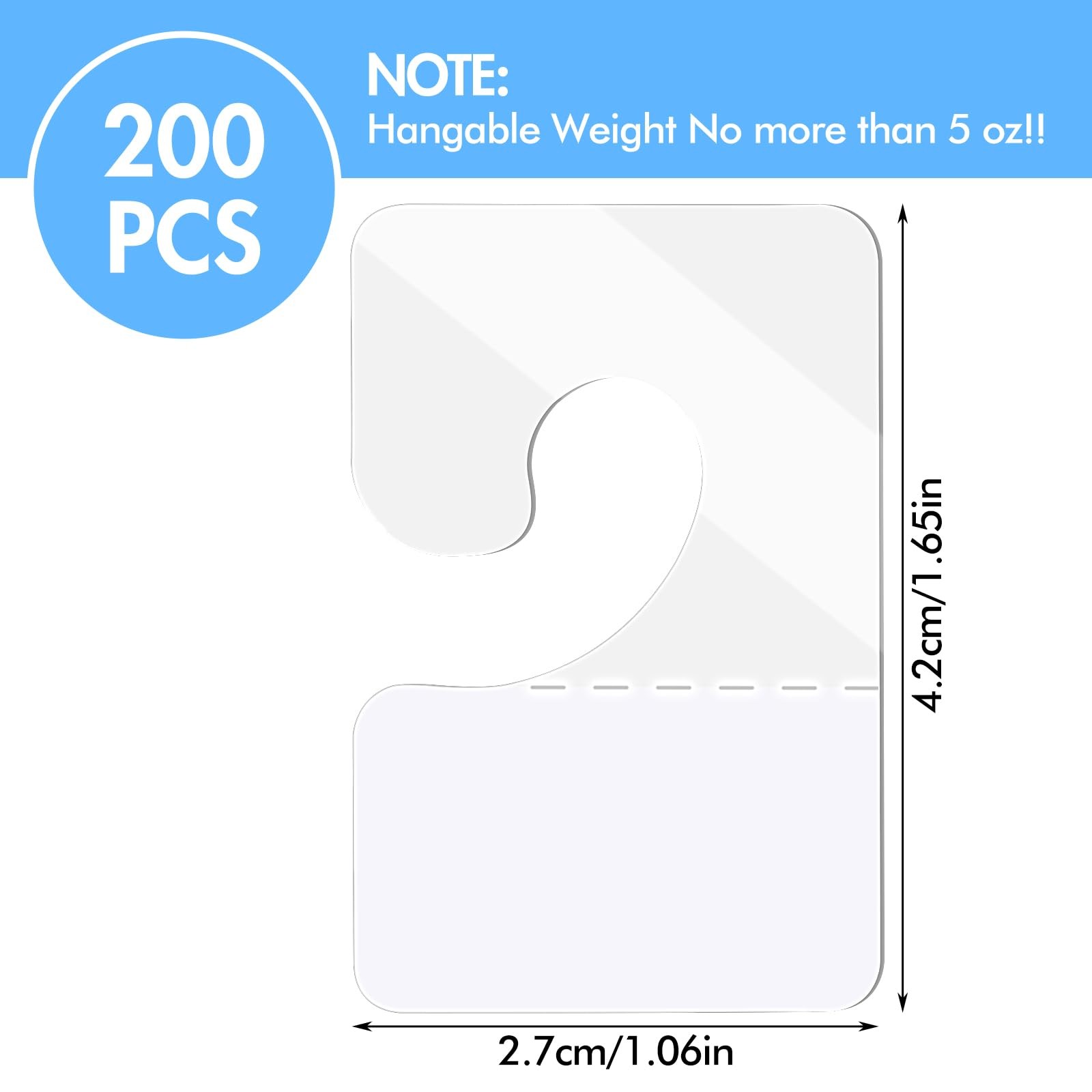 200 Pack Clear Plastic Self Adhesive J Hook Hang Tabs for Retail Display