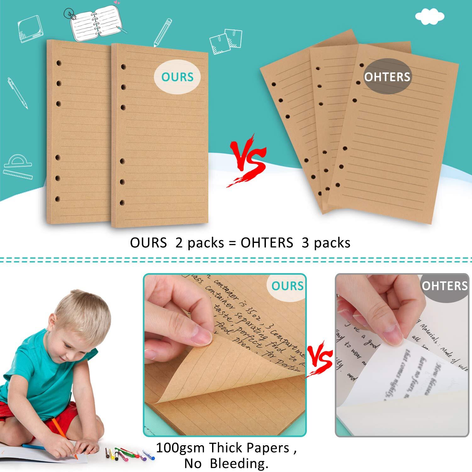 A6 Refill Paper 320 Pages for 6-Ring Binder Line Pages for Personal Organiser