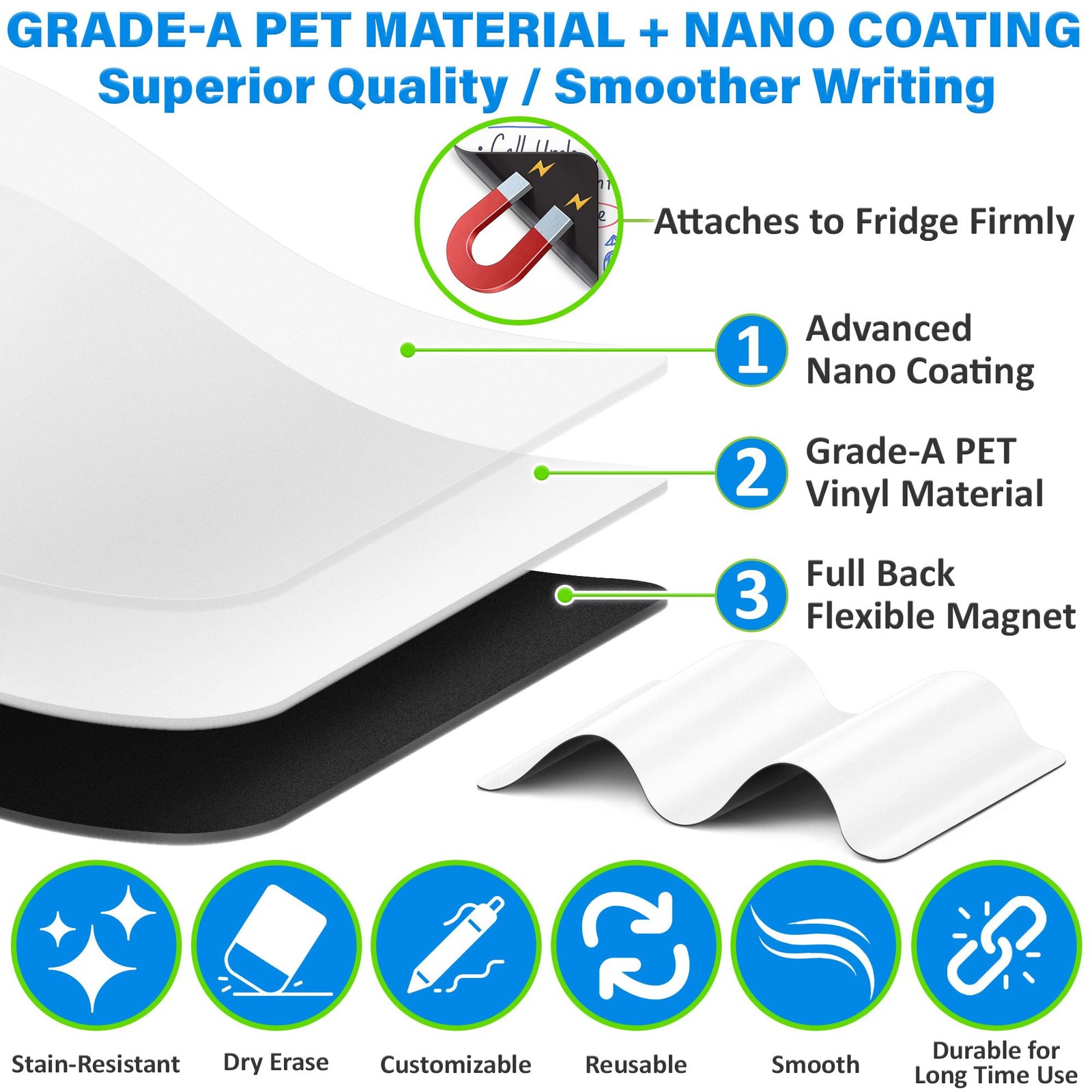 YES4QUALITY Magnetic Dry Erase White Board Sheet for 12×8 inches,