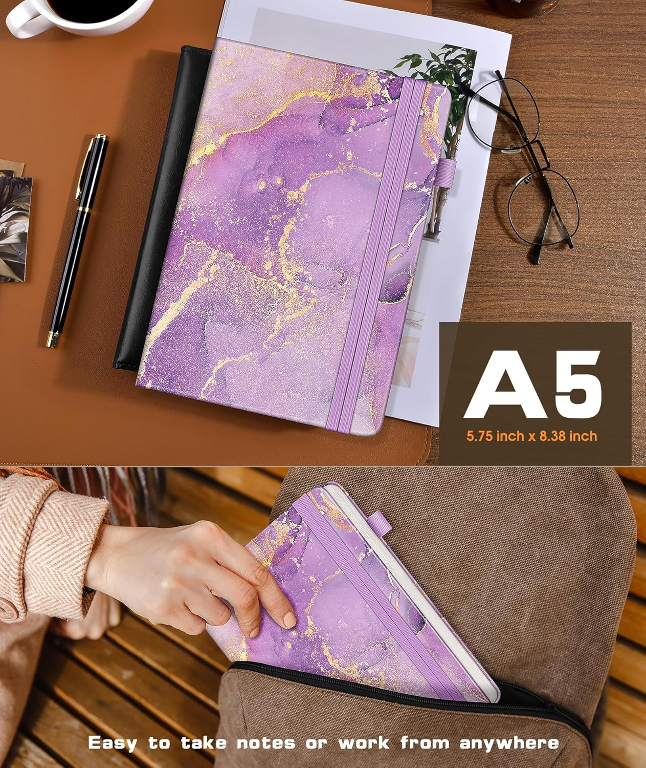 Lined Journal Notebook for Women Men, 256 Numbered Pages Hardcover Notebooks for