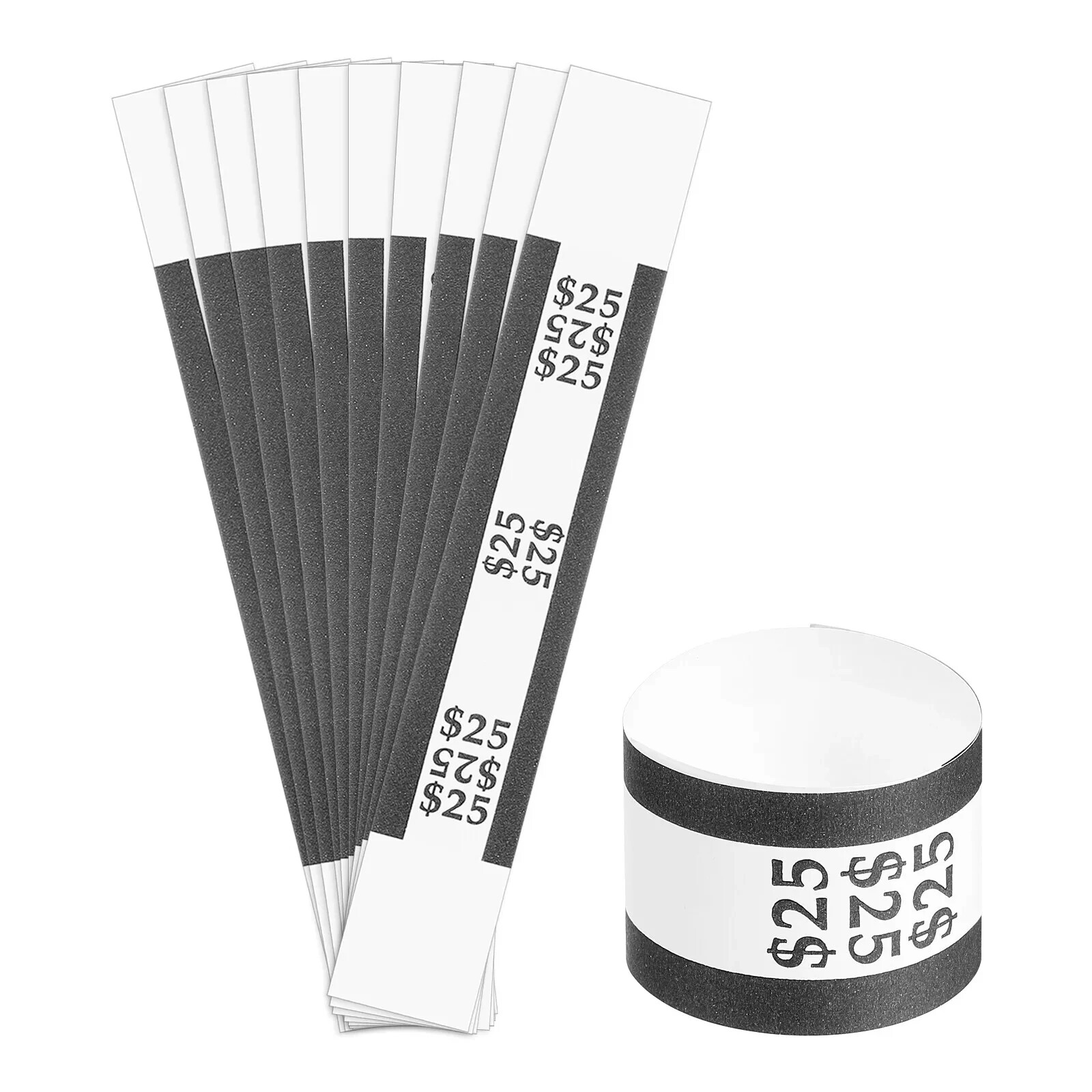 10 Self-Sealing Black Bill Straps Holds $25 Bill Wrappers Currency Bands