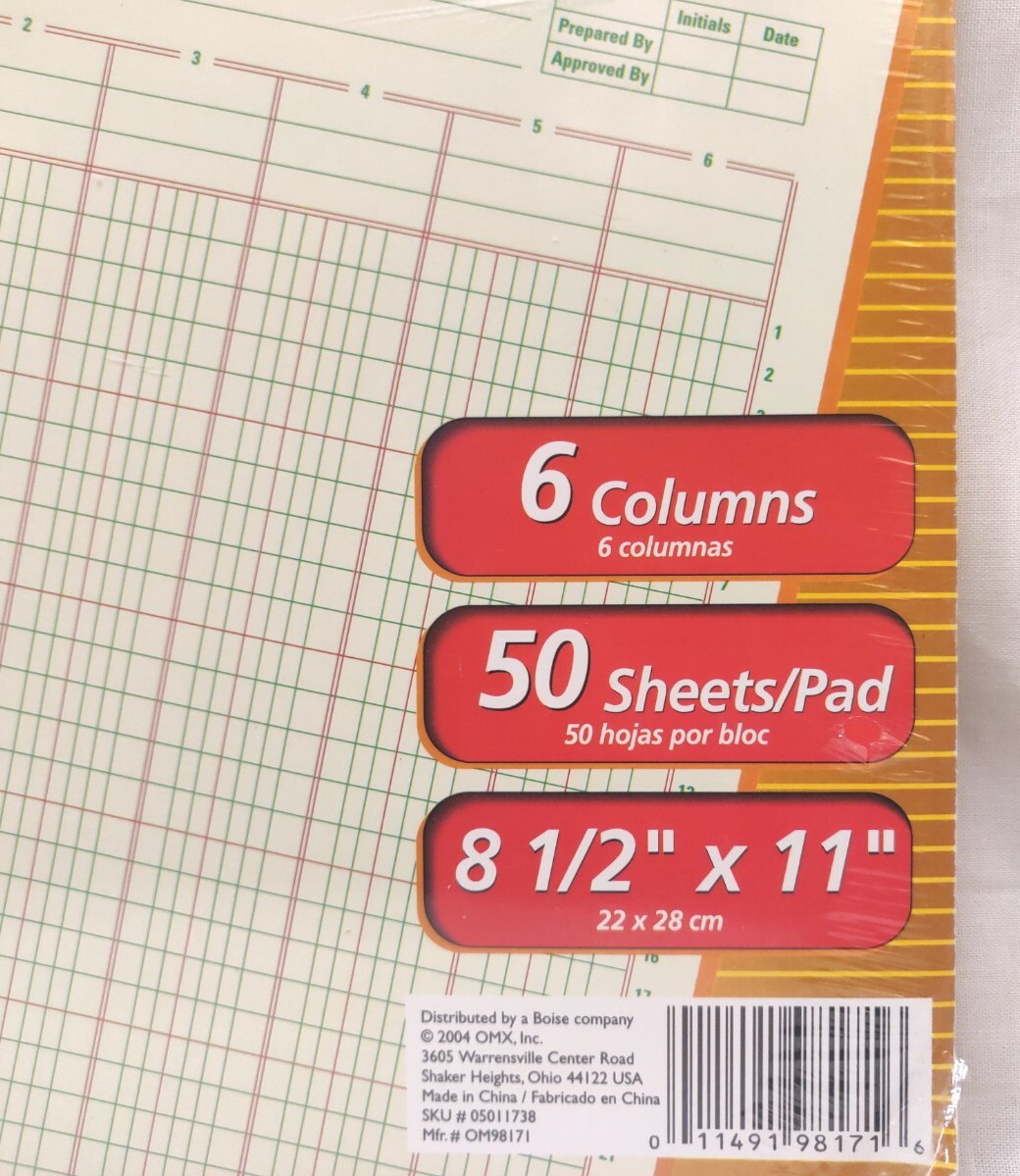 Office Max Green Tint Columnar Pads (2 Ct) 8.5″x11″ 6 Columns 50 Sheets/Pad~NEW!