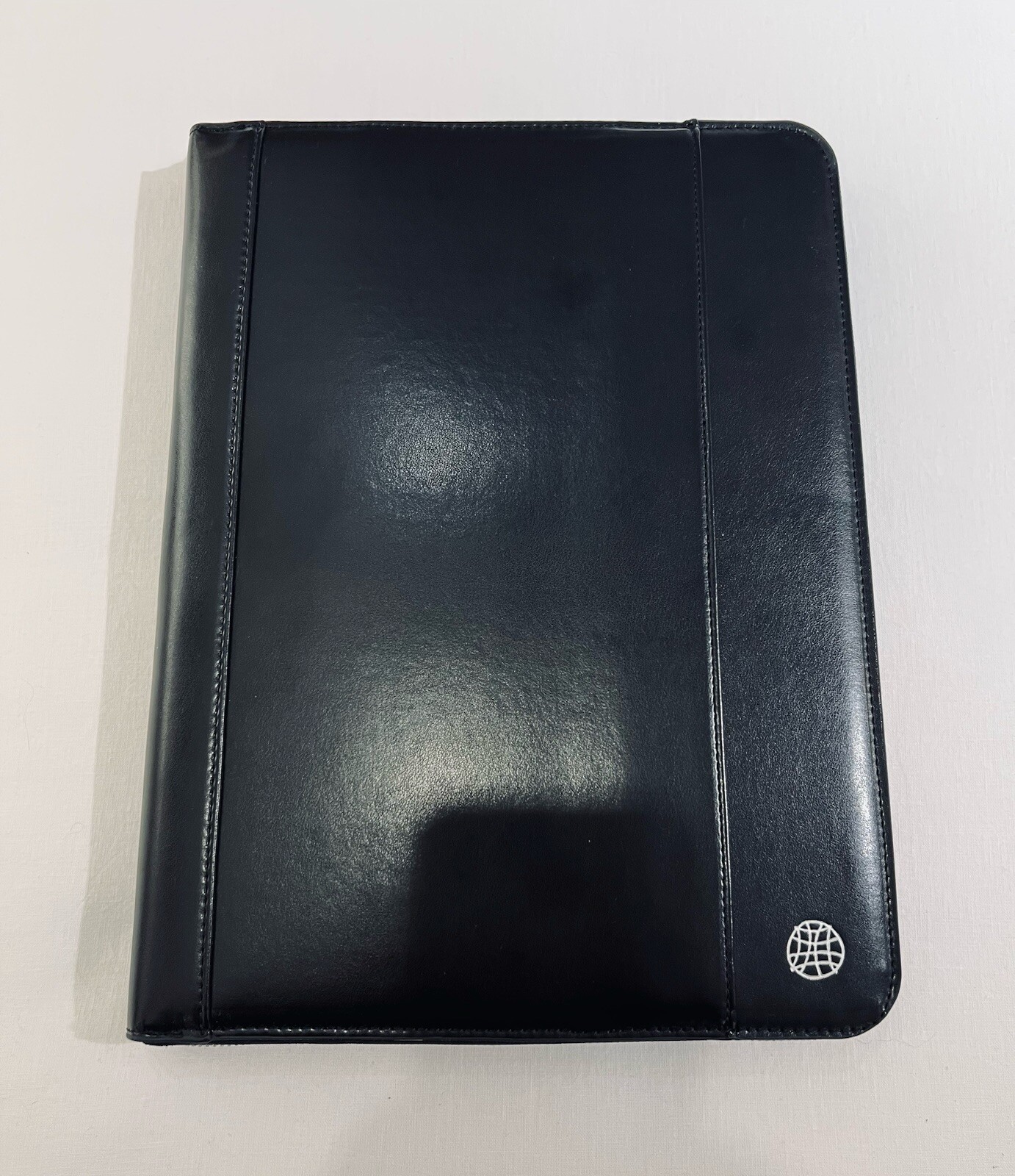 Global Views Work Folio A5 Premium Leather Portfolio Zipper Closure Black New