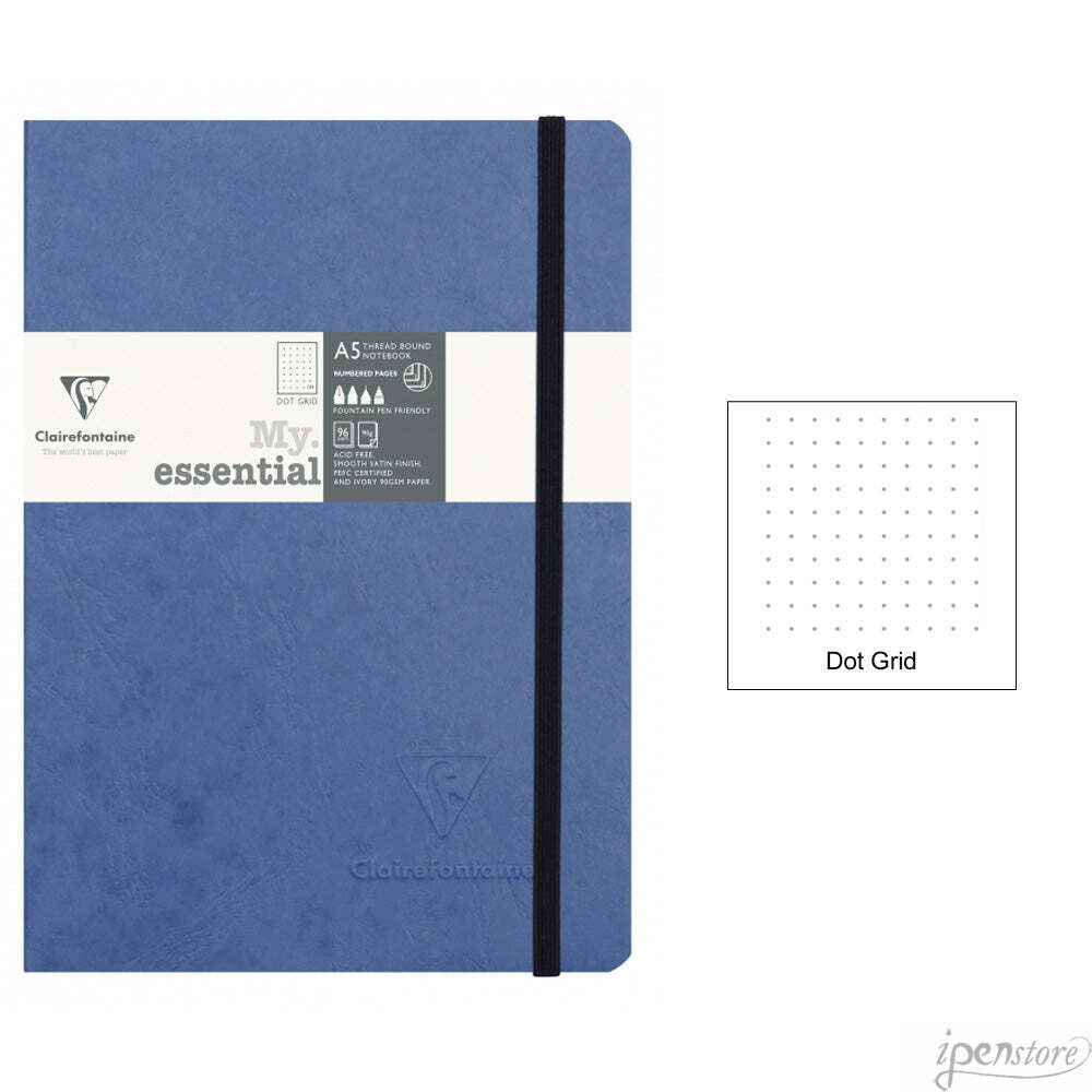 Clairefontaine My Essential Notebook 5.8″x8.3″ Dot Grid, Blue