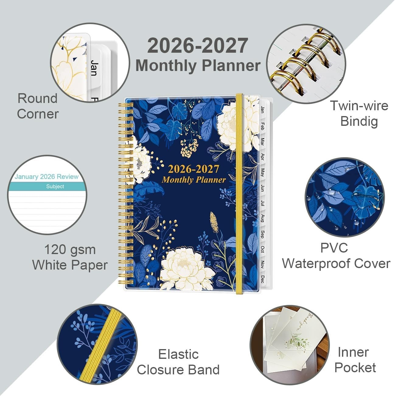 Professional 2026-2027 Calendar Planner with Inner Pocket & Laminated Tabs