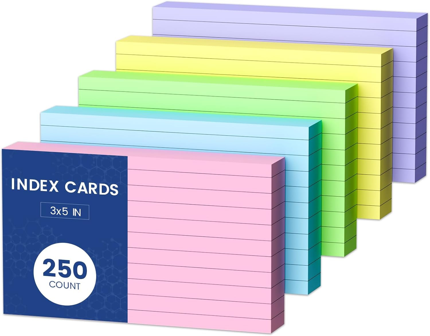 3×5 Index Cards Colored Note Cards, 250 PCS Ruled Index Cards 3×5, Lined Index F