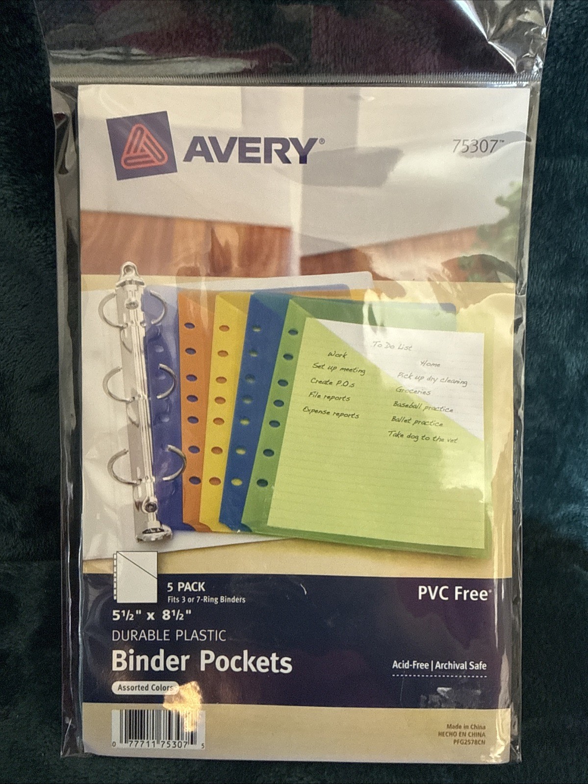 5.5×8.5in Mini Binder Pockets Fits 3-Ring/7-Ring Binders Assorted 5/PK – 1EA