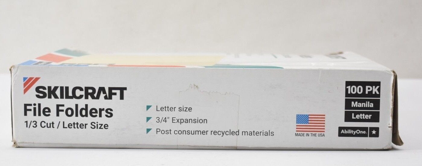 Skilcraft 1/3 Cut Letter Size Manila File Folders 3/4″ Expansion 2507 100 Pack
