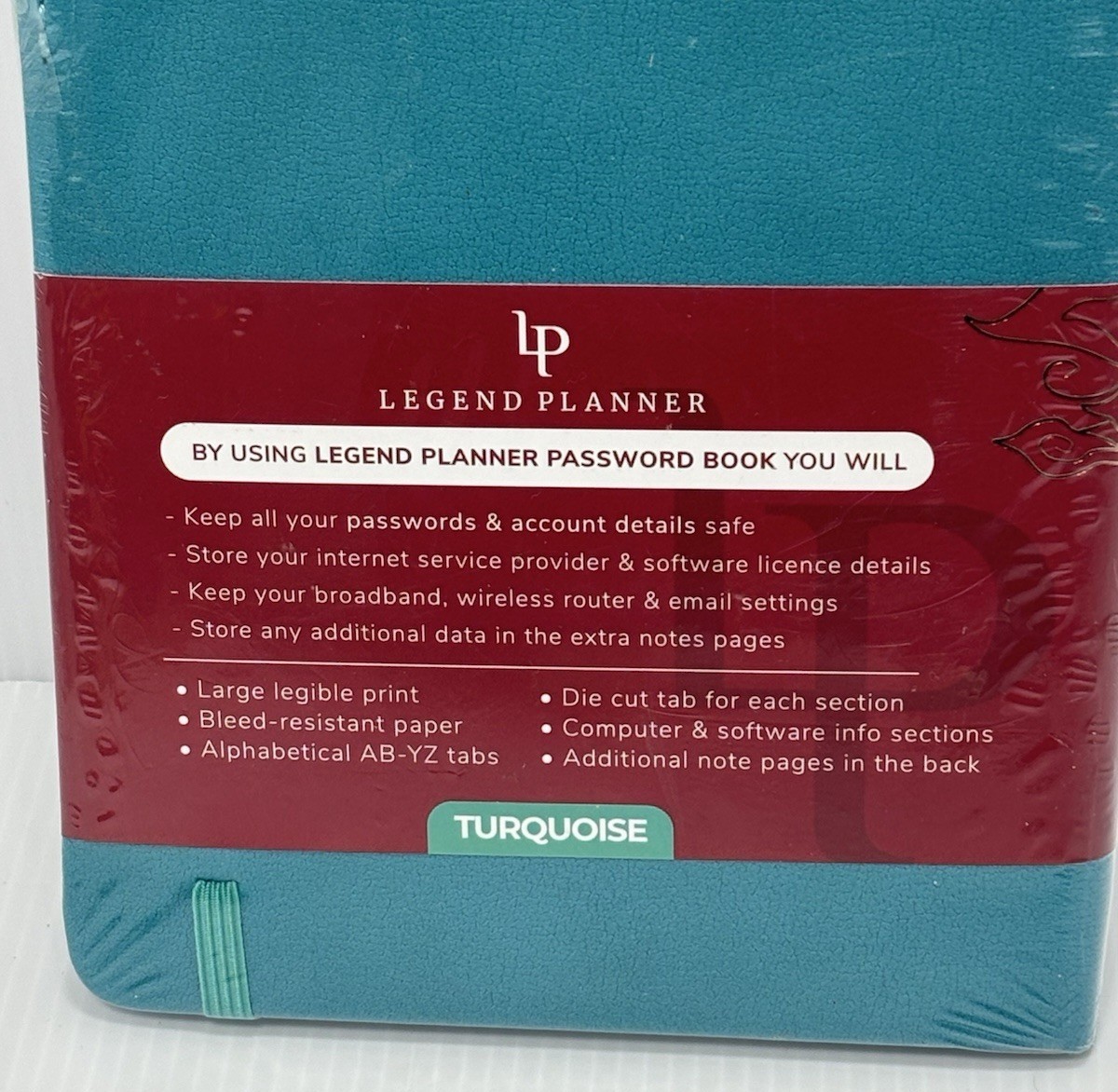 Legend Planner Password Book – Medium Turquoise Hardcover Internet Logbook-NEW