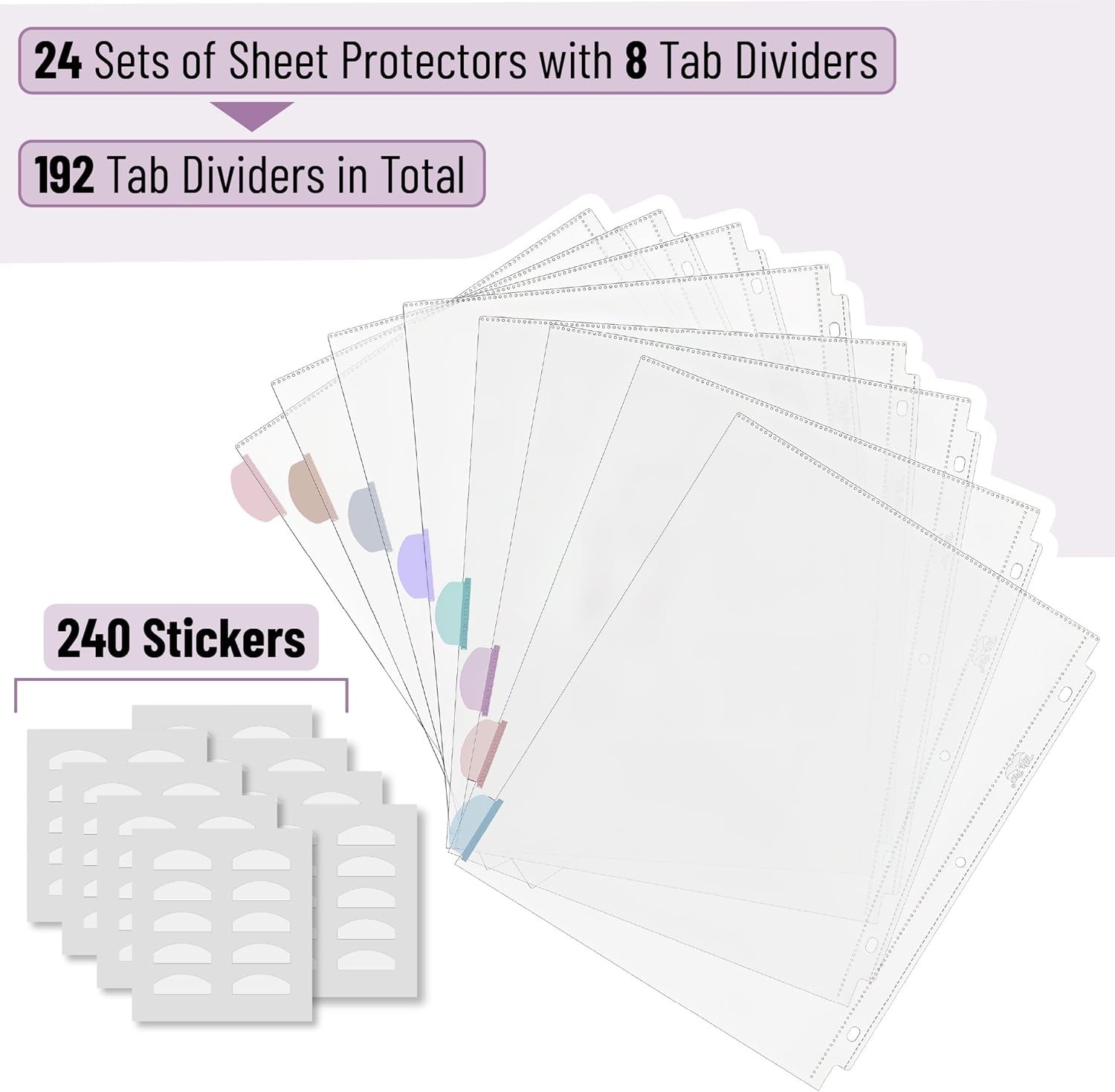 8-Tab Clear Sheet Protectors Bulk – 8.5×11 Inches, 24 Sets