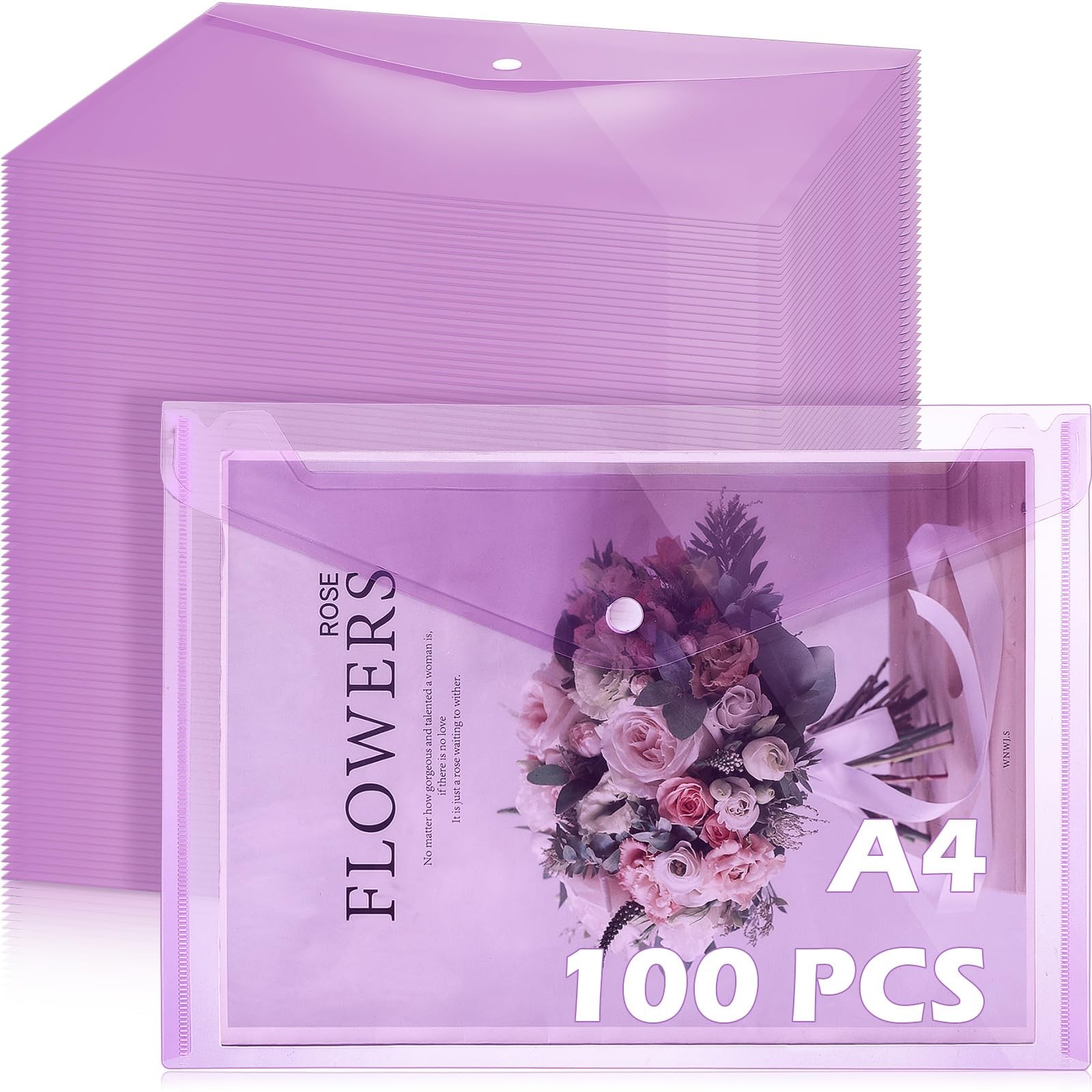 100 Pcs Clear Envelopes with Snap Button Closure Bulk A4 Letter Size Clear Pl…