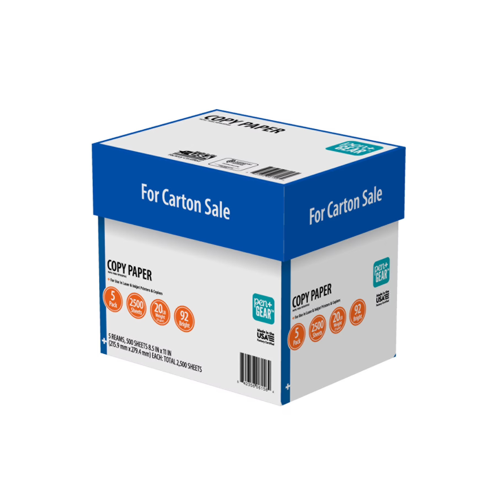Pen +Gear Copy Paper, 8.5″ x 11″, 92 Bright, 20 lb White 5 Ream Case 2,500sheets