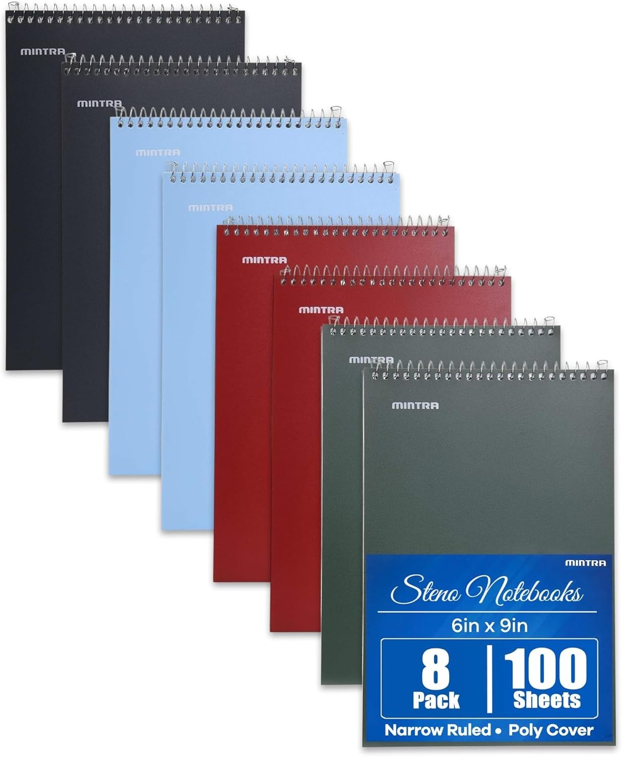 Top-Spiral Steno Journals, 8 Pack, Various Colors