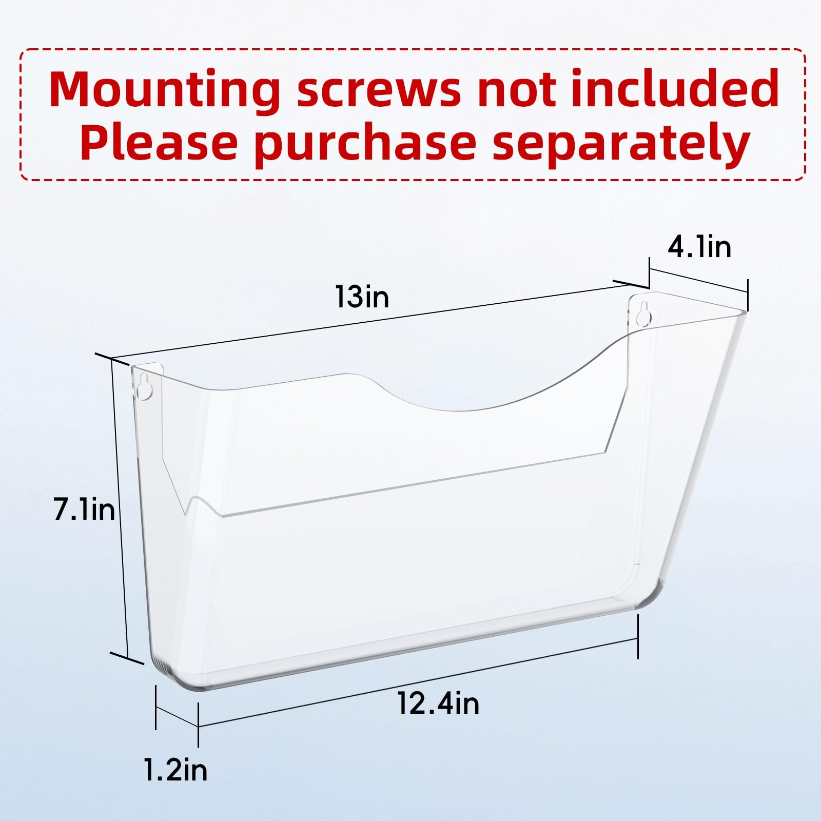 Clear Acrylic Wall Mount Single Pocket Letter Size File Holder Rack 3 PCS