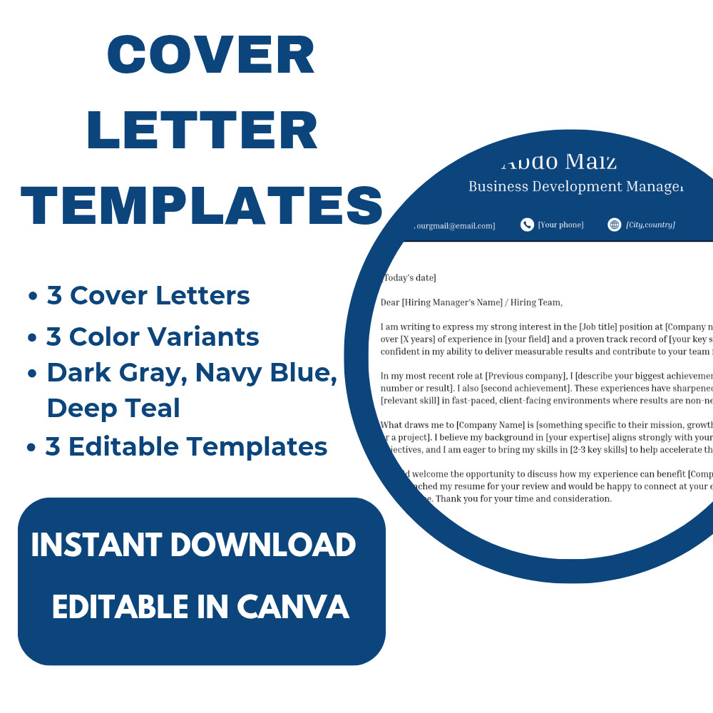 Business Finance Cover Letters | Canva Templates | 3 Colors | ATS Friendly